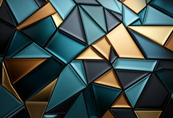 a shiny black wallpaper with  geometric shapes, in the style of cubist multifaceted angles, hard surface modeling, abstract minimalism appreciator, metal compositions - obrazy, fototapety, plakaty