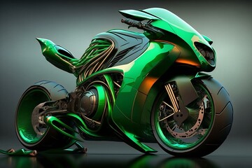 Fast and elegant green sports motorcycle. Generative AI
