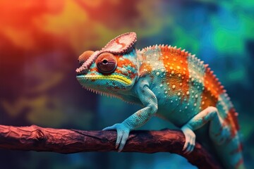 Obraz premium A colorful chameleon perched on a branch
