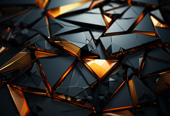 a shiny black wallpaper with  geometric shapes, in the style of cubist multifaceted angles, hard...