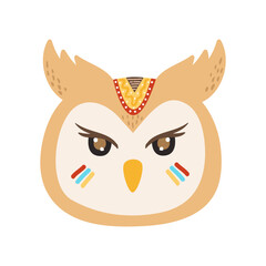 Baby Animal Face Illustration WIth Bohemian Style. Flat vector boho animal heads. Boho forest animal faces.