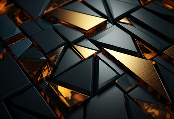 a shiny black wallpaper with  geometric shapes, in the style of cubist multifaceted angles, hard surface modeling, abstract minimalism appreciator, metal compositions