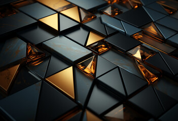 a shiny black wallpaper with  geometric shapes, in the style of cubist multifaceted angles, hard surface modeling, abstract minimalism appreciator, metal compositions