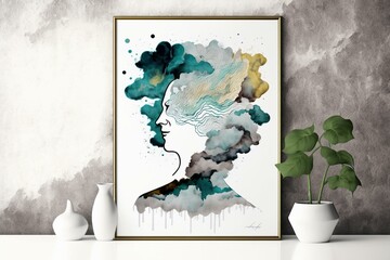 Handmade surreal watercolor with abstract pattern, modern artistic painting for creative wall art. Generative AI