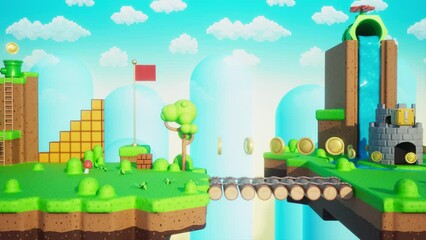 Retro game platform video game 3D loop animation - Powered by Adobe