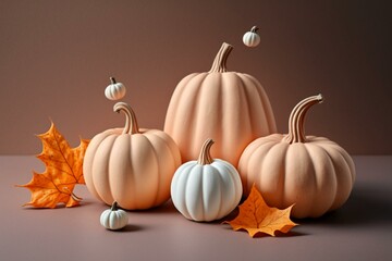 Ceramic pumpkins with copy space, perfect for Instagram with a school background. Generative AI
