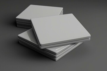 Mockup of blank square coasters on grey background. 3D rendering. Generative AI - obrazy, fototapety, plakaty