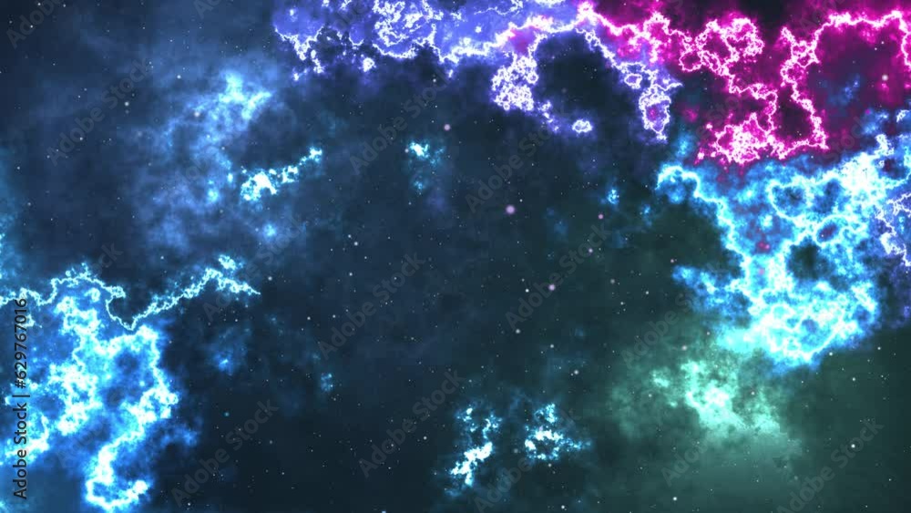Poster 4k video space nebula loop background moving stars space background nebula. clouds star field outer 