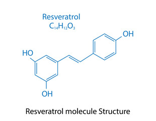 Resveratrol molecule skeletal formula. Believed to have a number of positive health effects. Vector illustration.