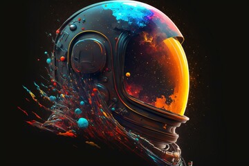 Astronaut helmet up close with vibrant design. Generative AI