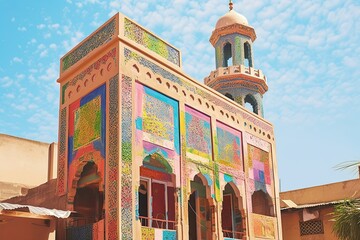 Architectural Brilliance: Sudanese Mosque in Vibrant Hues (Generative AI)