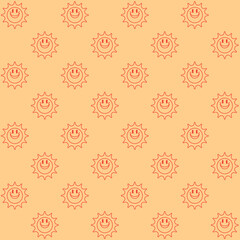 Cute Smiling Sun Character Vector Seamless Pattern