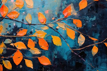 Nature's Symphony: Orange Fruits and Leaves Against Blue (Generative AI)