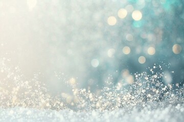 Sparkling snow effect on a white background, pastel bokeh and glitter for winter holiday decor. Generative AI