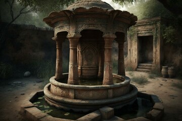An antique mystical well in India. Generative AI