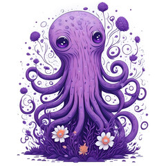Watercolor Cute Octopus Head PNG Design,  Can be used for the logo, t-shirt design, posters, banners, greetings, print design, generative ai	

