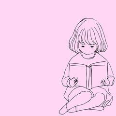 girl sitting and reading book on ground vector, eps, jpg, editable.