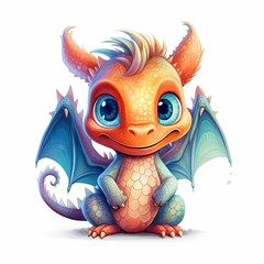 Fototapeta premium A small orange dragon perched on a white floor