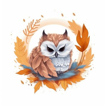 An owl perched on a branch surrounded by vibrant autumn leaves