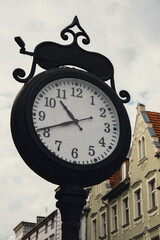 Fototapeta na wymiar Clock on main square View of City of Architecture famous popular tourist attraction travel destination Bydgoszcz near Brda River. Museums and monuments The largest city in the Kuyavian-Pomeranian