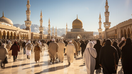 the beautiful view of the city of Mecca and also the place of worship of the Kaaba - obrazy, fototapety, plakaty