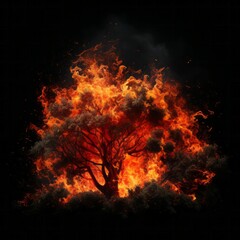 Burning Bush Isolated on Black Background