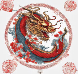 japanese dragon zodiac illustration with Generative AI.