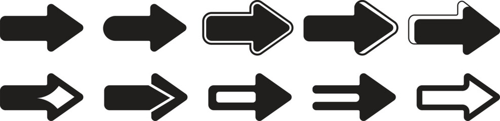 Arrow icons set. Black arrow vector icon pack. Arrow sign and symbol for web design. Simple arrow big set. Vector illustration - obrazy, fototapety, plakaty