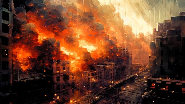 高層ビルと災害,Generative AI AI画像