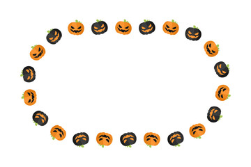 Oval Jack O Lantern Halloween Frame Border with Text Space. Social Media Post Card Template Vector Illustration.