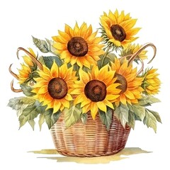 A vibrant basket overflowing with beautiful yellow sunflowers