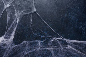 Spider web on blue background. Halloween celebration