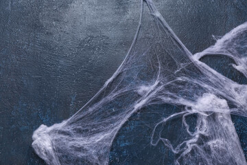 Spider web on blue background. Halloween celebration