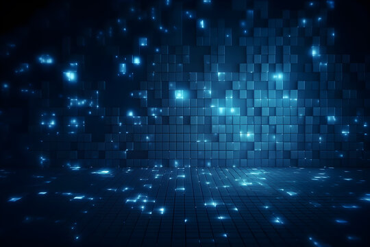blue matrix cube glow background ,futuristic abstract graphic ,generative ai