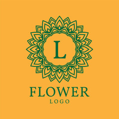 flower frame letter L initial vector logo design
