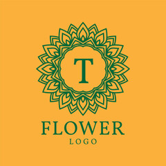 flower frame letter T initial vector logo design