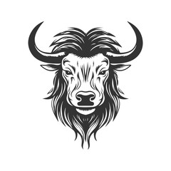yak, vintage logo line art concept black and white color, hand drawn illustration