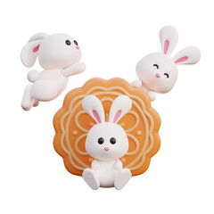 Happy mid autumn festival with cute rabbit and mooncake