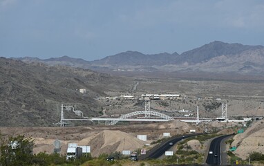 Aerial View of Highway with Crossing Footbridge in the Southwest USA