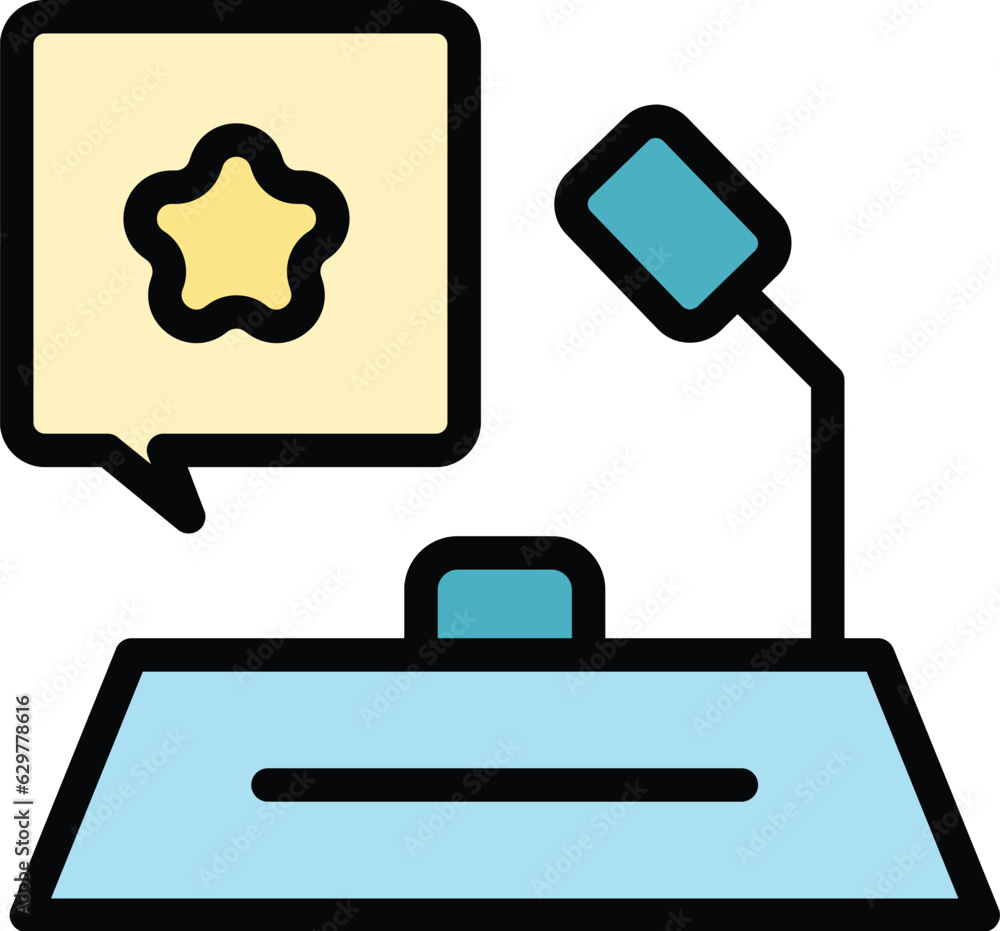 Poster work desktop icon outline vector. bulb solution. lamp idea color flat