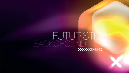 Glowing neon hexagons in dark space. Digital technology cyberspace hi-tech techno abstract background template