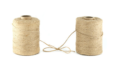 Pair of twine spools isolated on white background