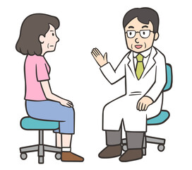 患者に説明をする医師と話を聞く中年女性の患者