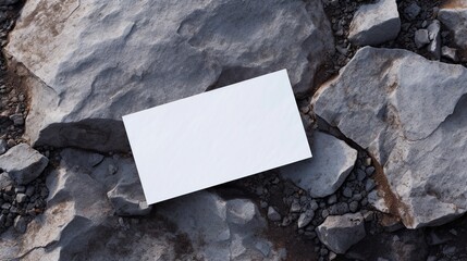 Blank white business card mockup rock background Generative AI