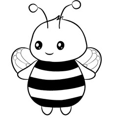 Cute cartoon bee, sketch drawing outline bee,png