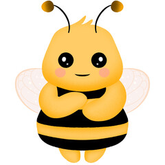 bee cartoon isolated on transparent background, cute little baby bee, png