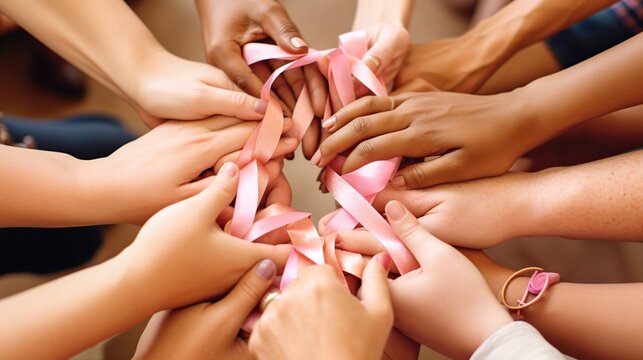 Hand with ribbon commemorate cancer day