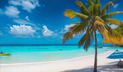 Fototapeta na wymiar Beach with coconut trees, Generative ia