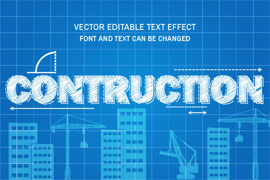 construction drawing architect styles blueprint editable text effect font styles template design