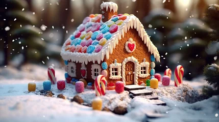 Gordijnen Gingerbread house at christmas day Generative AI © Gethuk_Studio